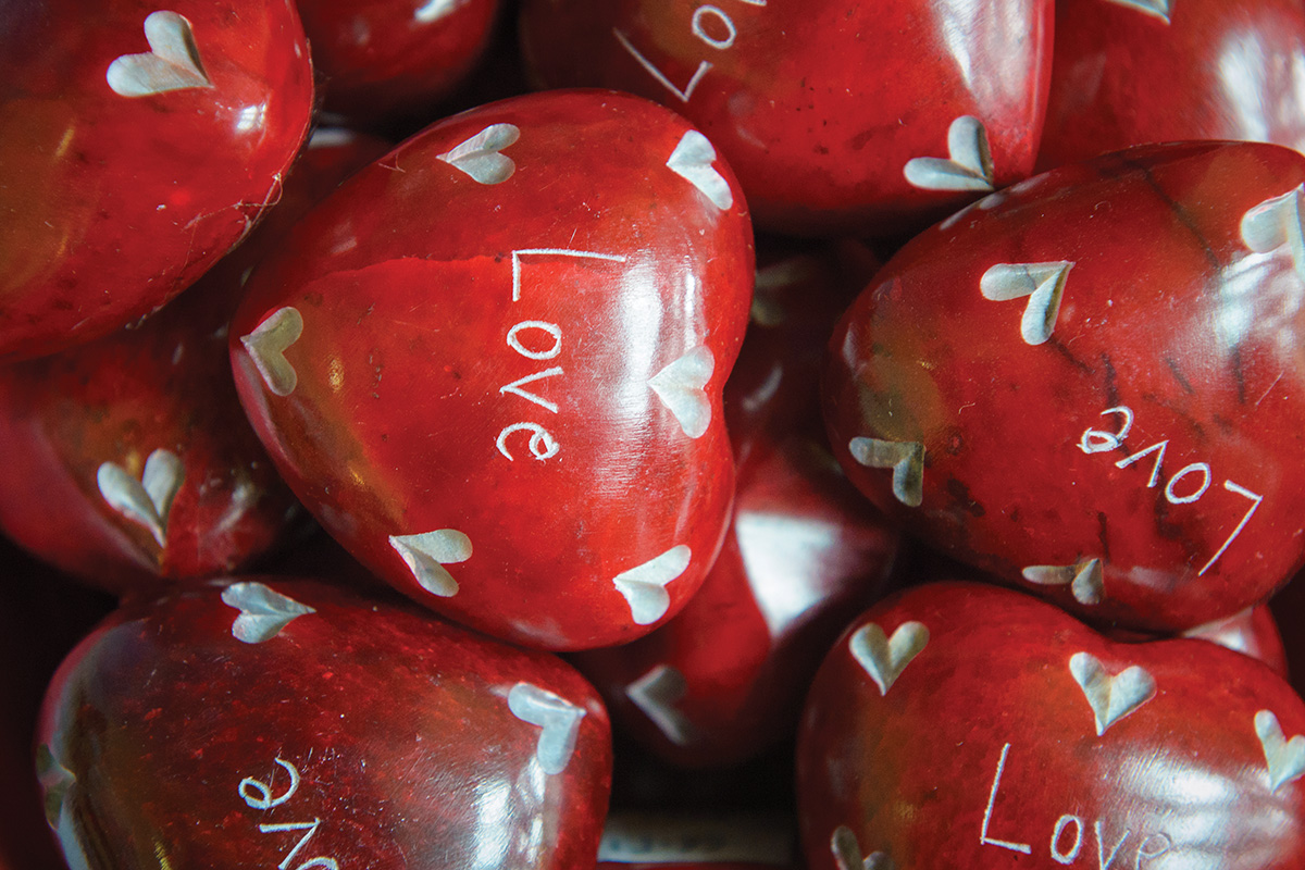 Pebbles shaped like love hearts